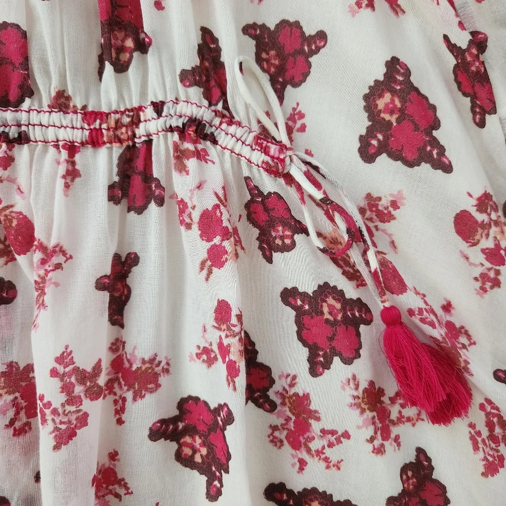 Free People Camella Mini Dress‎ White And Pink Floral Print Women's Size Large